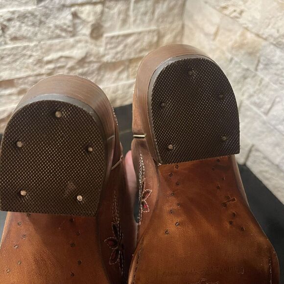 Womens Big Bull Brown Leather Floral Embroidered Cowboy Boot Made In Mex 24 US 7 - Picture 11 of 16